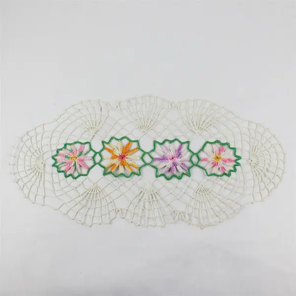 Set of 2 VTG Crocheted Multicolor Flower Dresser Scarves 23" DIY Upcycle Flawed