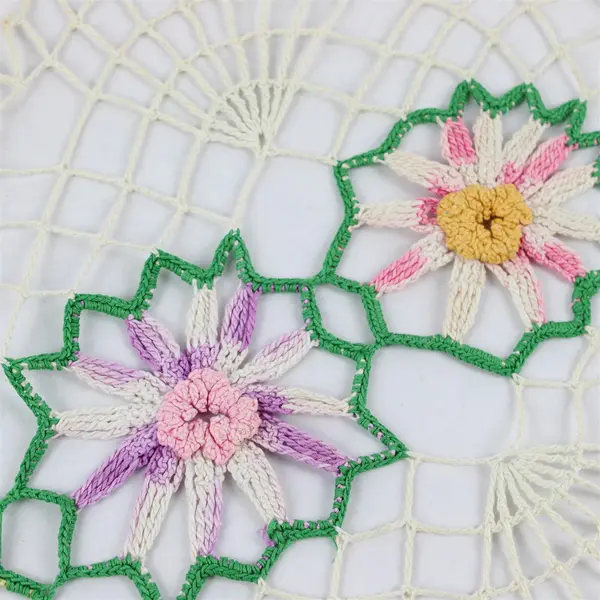 Set of 2 VTG Crocheted Multicolor Flower Dresser Scarves 23" DIY Upcycle Flawed