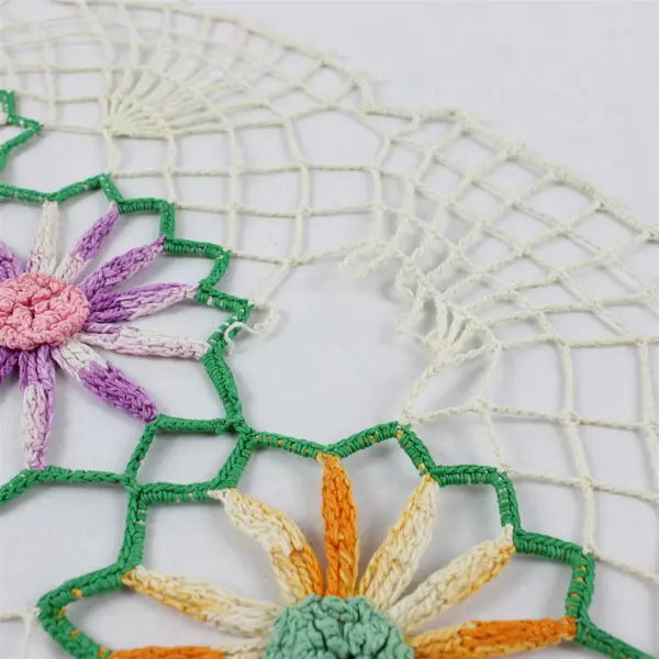 Set of 2 VTG Crocheted Multicolor Flower Dresser Scarves 23" DIY Upcycle Flawed