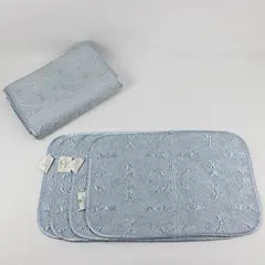 5 Pc Set Calzeat of Scotland Powder Blue Quilted Satin Placemats & Table Runner