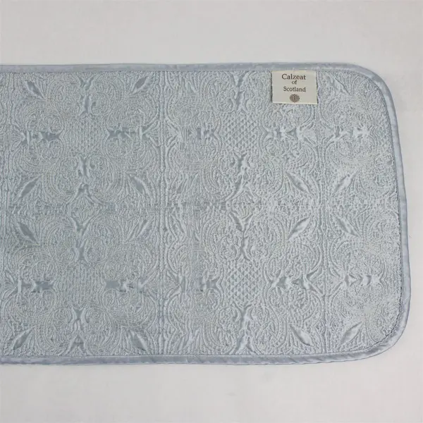 5 Pc Set Calzeat of Scotland Powder Blue Quilted Satin Placemats & Table Runner