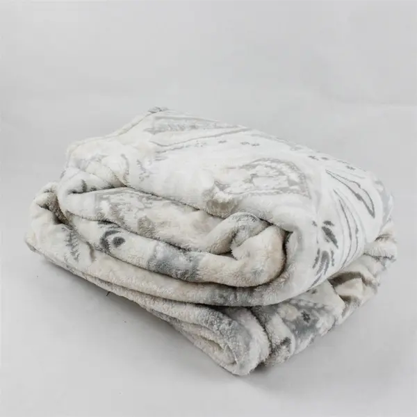 Berkshire Cream Gray Taupe Paisley Fluffy Throw Blanket 73x49 100% Polyester