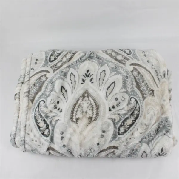 Berkshire Cream Gray Taupe Paisley Fluffy Throw Blanket 73x49 100% Polyester