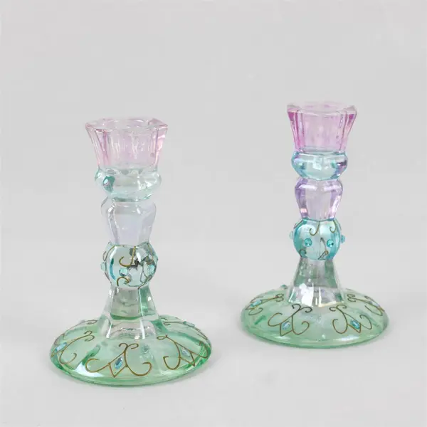 Set of 2 PartyLite Mardi Gras Bedazzled Taper Candle Holders 5"