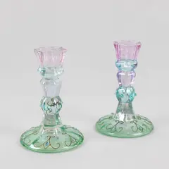 Set of 2 PartyLite Mardi Gras Bedazzled Taper Candle Holders 5"