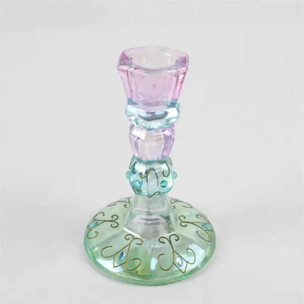 Set of 2 PartyLite Mardi Gras Bedazzled Taper Candle Holders 5"