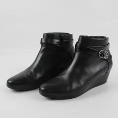 Giani Bernini Black Leather Wedge Booties Women's US 9M
