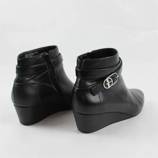 Giani Bernini Black Leather Wedge Booties Women's US 9M