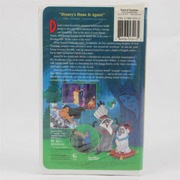 Pocahontas VHS Movie Walt Disney Masterpiece, #5741 