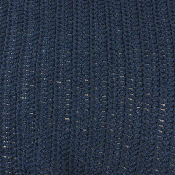 Handmade Navy Blue Crocheted Throw Blanket Multicolor Scalloped Edge 56" x 80"