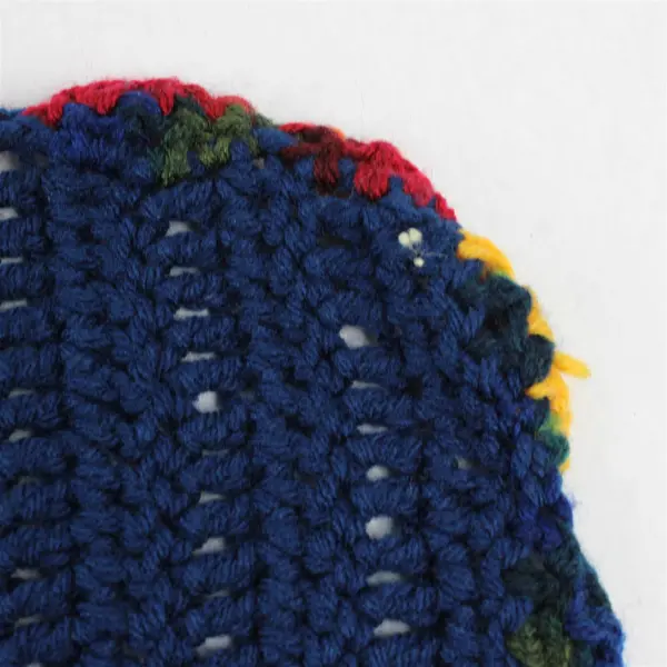 Handmade Navy Blue Crocheted Throw Blanket Multicolor Scalloped Edge 56" x 80"