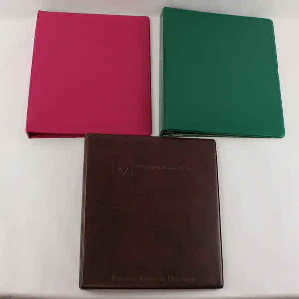 Lot of 3 Used 3-Ring Binders Pink Green Brown 1.5in 2in Edward Jones