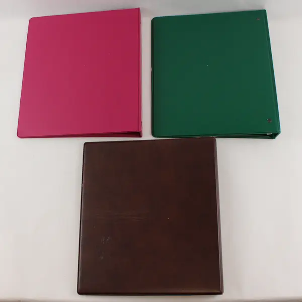 Lot of 3 Used 3-Ring Binders Pink Green Brown 1.5in 2in Edward Jones