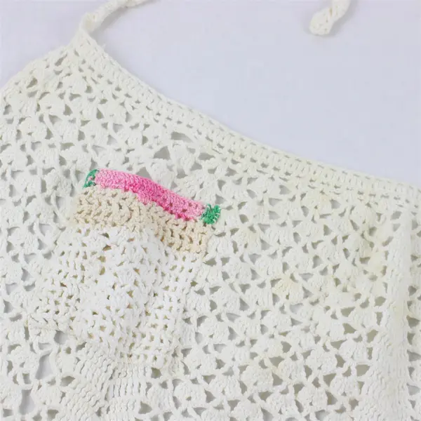 Vintage Handmade Crocheted Off-white Women's Half Apron FLAWED