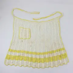 Vintage Handmade Crocheted Yellow and Off-White Women's Half Apron FLAWED