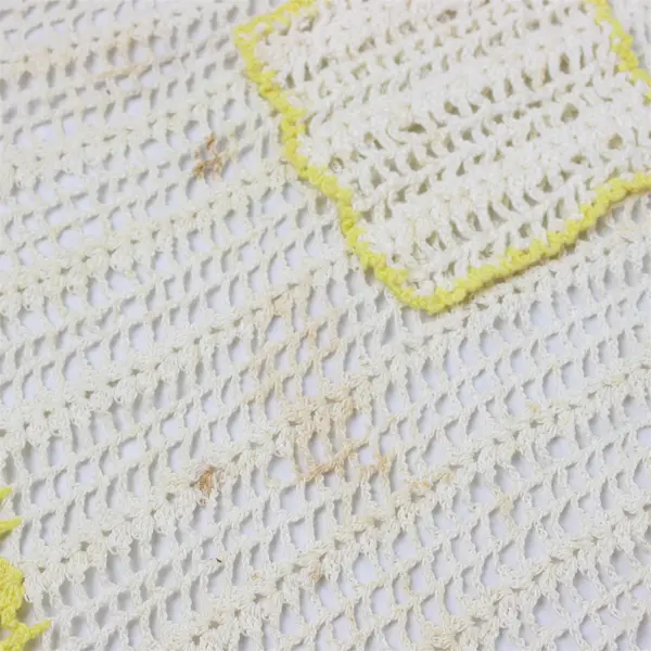 Vintage Handmade Crocheted Yellow and Off-White Women's Half Apron FLAWED