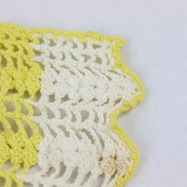 Vintage Handmade Crocheted Yellow and Off-White Women's Half Apron FLAWED