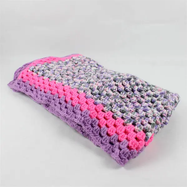 Handmade Pink and Purple Crocheted Throw Blanket Afghan 54" x 56"