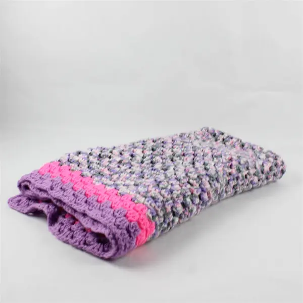 Handmade Pink and Purple Crocheted Throw Blanket Afghan 54" x 56"