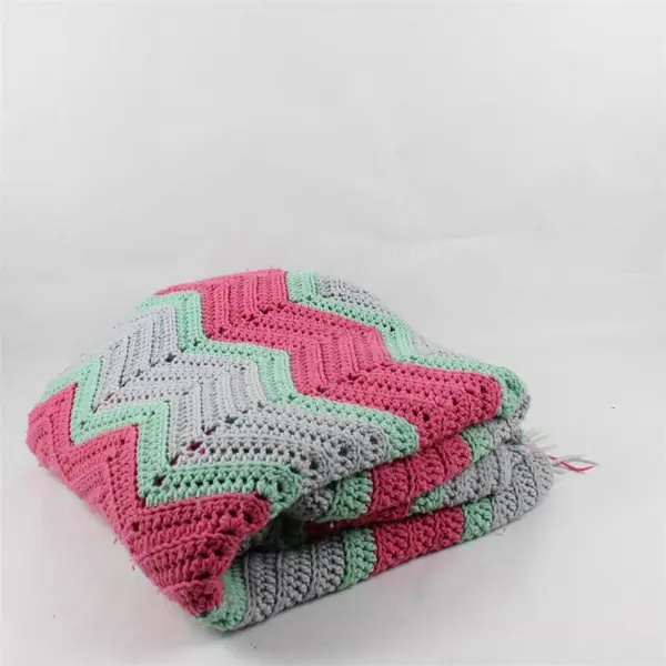 Handmade Crocheted Tassel Throw Blanket Gray Pink Mint Green 100x100