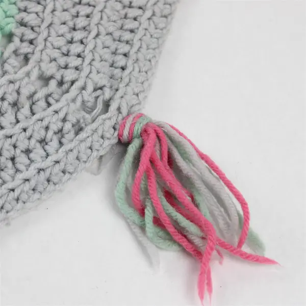 Handmade Crocheted Tassel Throw Blanket Gray Pink Mint Green 100x100