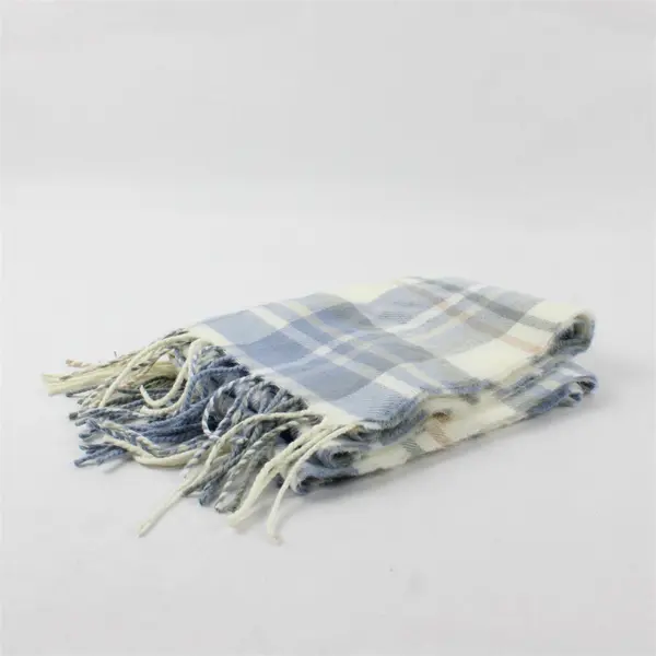 Softer Than Cashmere D&Y Blue/White Plaid Scarf 100% Acrylic 13" x 66"