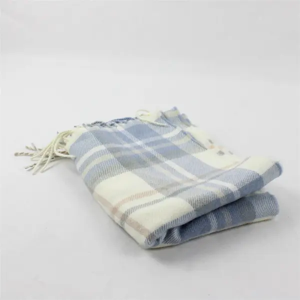 Softer Than Cashmere D&Y Blue/White Plaid Scarf 100% Acrylic 13" x 66"