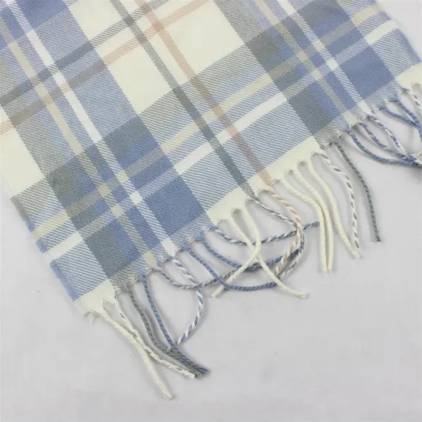 Softer Than Cashmere D&Y Blue/White Plaid Scarf 100% Acrylic 13" x 66"