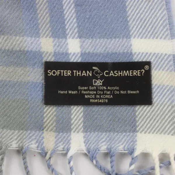 Softer Than Cashmere D&Y Blue/White Plaid Scarf 100% Acrylic 13" x 66"