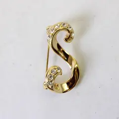 Gold-Tone Initial S Brooch Colorless Rhinestones