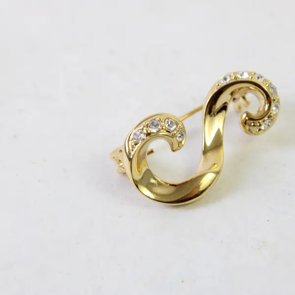 Gold-Tone Initial S Brooch Colorless Rhinestones