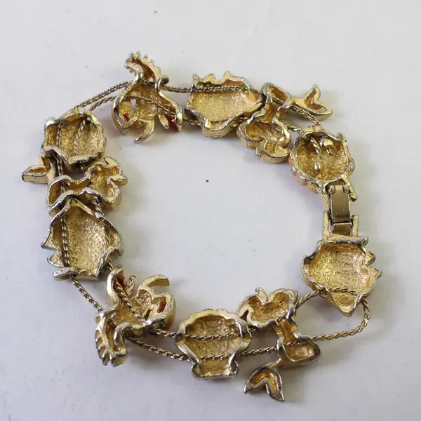 Vintage Enamel Sea Animals Nautical Themed Gold-Tone Bracelet 7-1/2"