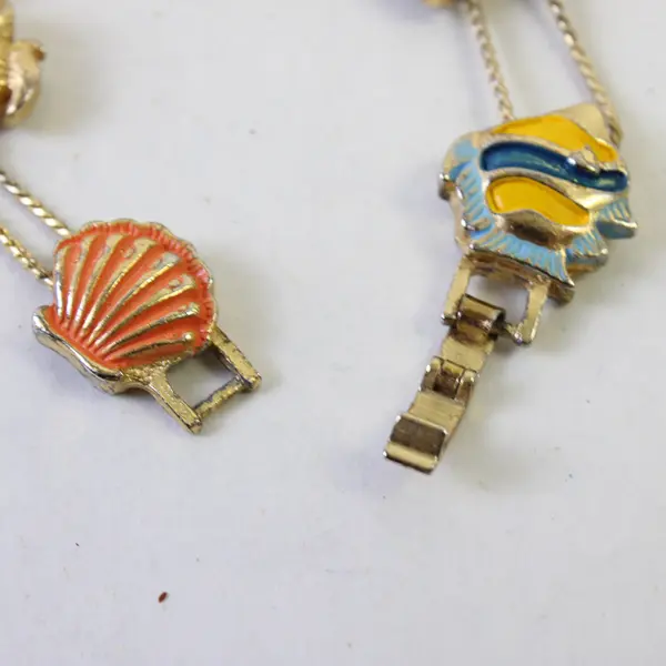 Vintage Enamel Sea Animals Nautical Themed Gold-Tone Bracelet 7-1/2"