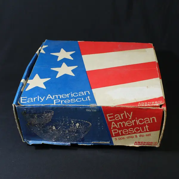 Vintage Anchor Hocking Early American Prescut 3-Piece Chip Dip Set 700/733