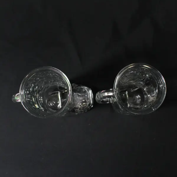 Lot of 2 Clear Glass Cowboy Boot Mug Glasses with Handles 6 in
