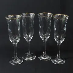Set of 4 Optic Swirl Champagne Flutes With Gold Rims  8.5"