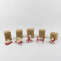 Lot of 5 Vtg Avon Collection Christmas Teddy Bear Flocked Ornaments