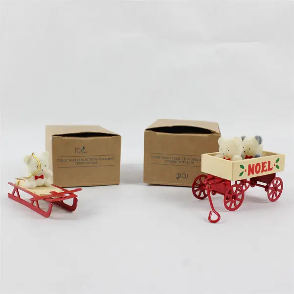 Lot of 5 Vtg Avon Collection Christmas Teddy Bear Flocked Ornaments
