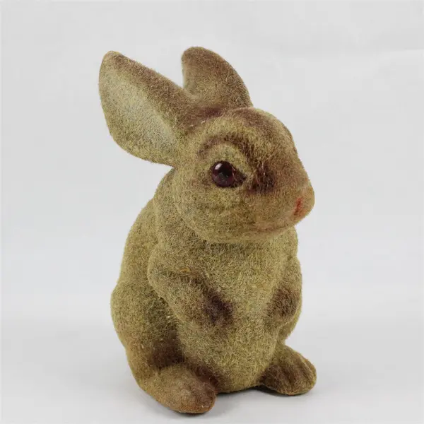 Vintage Flocked Brown Bunny Rabbit Coin Piggy Bank w/Stopper 1970's 8" Tall