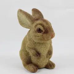 Vintage Flocked Brown Bunny Rabbit Coin Piggy Bank w/Stopper 1970's 8" Tall