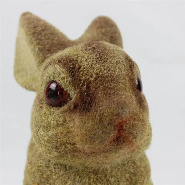 Vintage Flocked Brown Bunny Rabbit Coin Piggy Bank w/Stopper 1970's 8" Tall