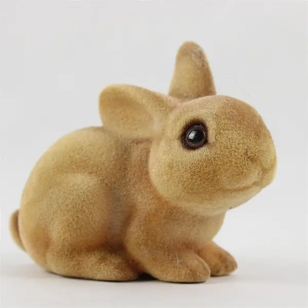 Lot of 2 Vintage Flocked Hard Body Bunny Rabbit Figurines 