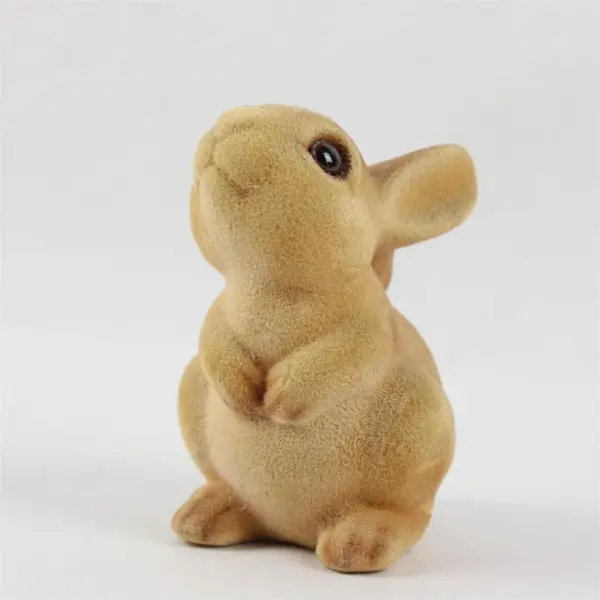 Lot of 2 Vintage Flocked Hard Body Bunny Rabbit Figurines 