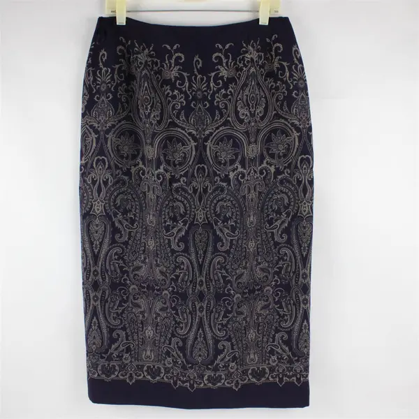 Vtg Talbots Women's 12P Purple Paisley 100% Wool Pencil Skirt