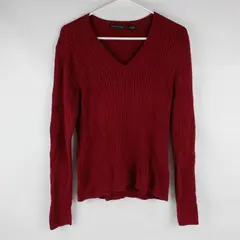 Jeanne Pierre Women's M Deep Red Cable Knit V-Neck Long Sleeve Sweater
