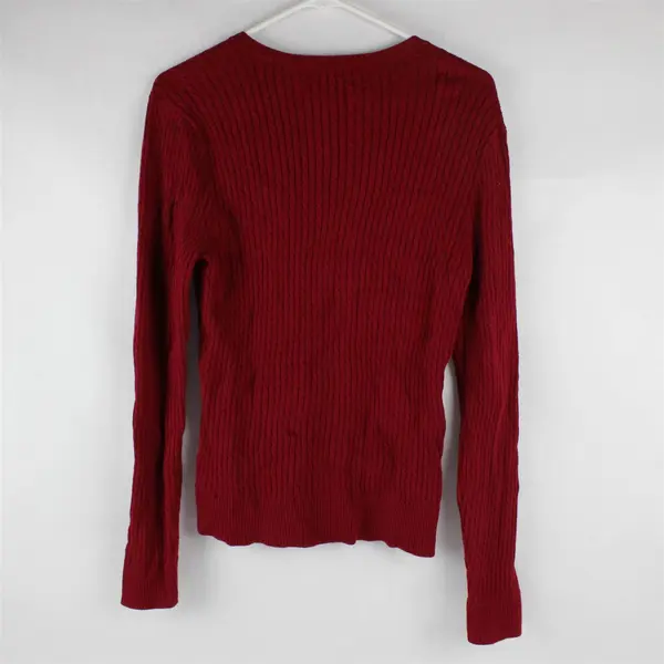 Jeanne Pierre Women's M Deep Red Cable Knit V-Neck Long Sleeve Sweater