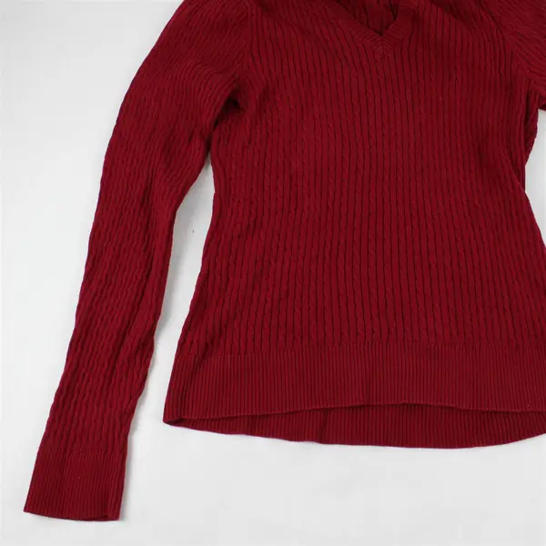 Jeanne Pierre Women's M Deep Red Cable Knit V-Neck Long Sleeve Sweater