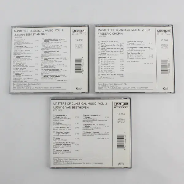 Lot of 3 Masters of Classical Music Volumes 2 3 & 8 LaserLight Music CDs 1988
