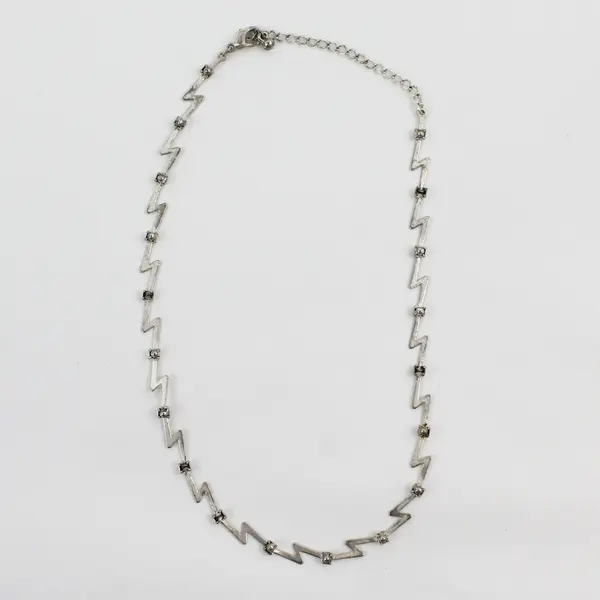Silver-Tone Zigzag Lightning Bolt Link Necklace 16.5"