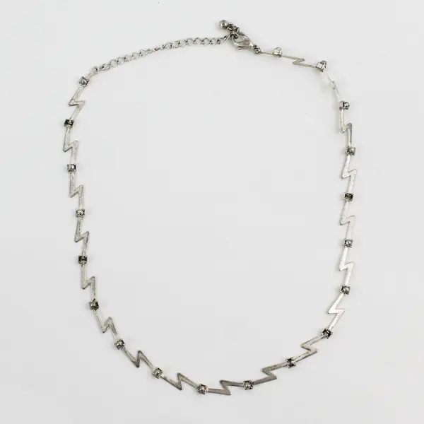Silver-Tone Zigzag Lightning Bolt Link Necklace 16.5"